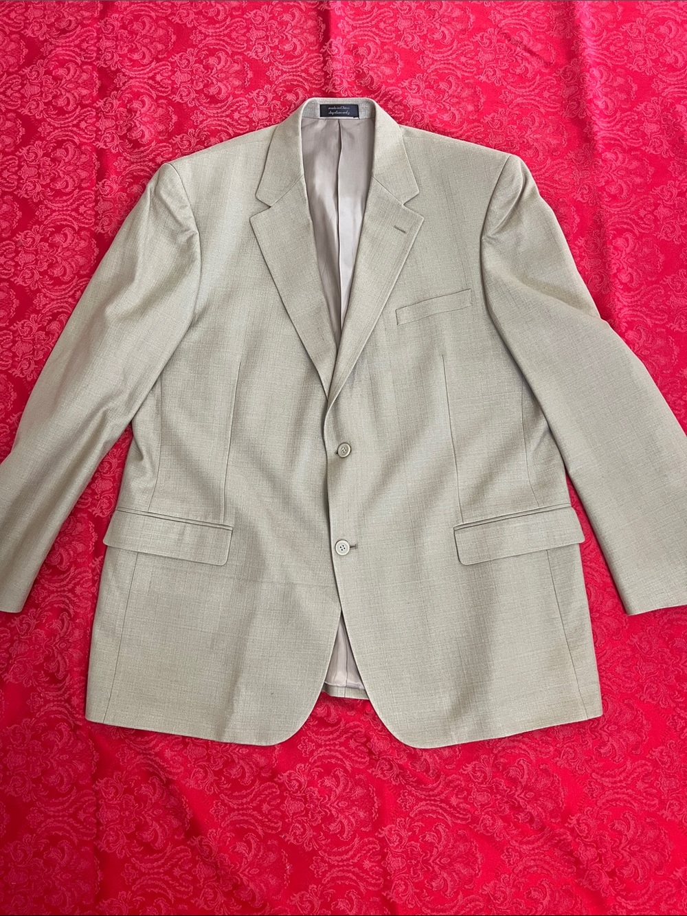 Andrew Fezza Men’s 48L Beige 100% Silk Blazer Sport Coat Two Button